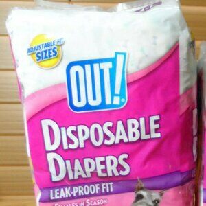 OUT! 14 DISPOSABLE DOG DIAPERS M-L Medium / Large 18-25" WAIST 100% Leak-Proof